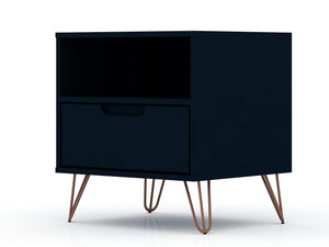 Manhattan Comfort Rockefeller Mid-Century Modern 2- Piece Nightstand Tatiana Midnight Blue 2-101GMC4