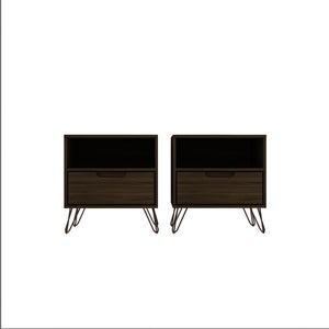 Manhattan Comfort Rockefeller Mid-Century Modern 2- Piece Nightstand Brown 2-101GMC5