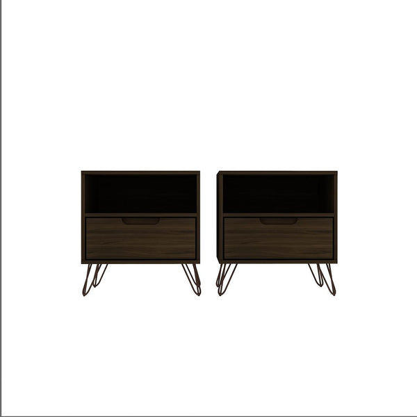Manhattan Comfort Rockefeller Mid-Century Modern 2- Piece Nightstand Brown 2-101GMC5