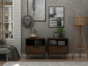 Manhattan Comfort Rockefeller Mid-Century Modern 2- Piece Nightstand Brown 2-101GMC5