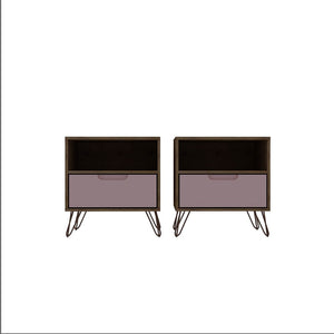 Manhattan Comfort Rockefeller Mid-Century Modern 2- Piece Nightstand Nature and Rose Pink 2-101GMC6