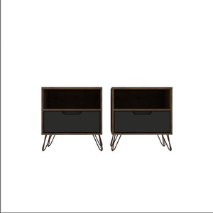 Manhattan Comfort Rockefeller Mid-Century Modern 2- Piece Nightstand Nature and Textured Grey 2-101GMC7