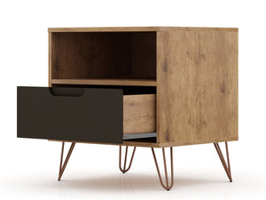 Manhattan Comfort Rockefeller Mid-Century Modern 2- Piece Nightstand Nature and Textured Grey 2-101GMC7