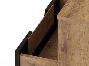 Manhattan Comfort Rockefeller Mid-Century Modern 2- Piece Nightstand Nature and Textured Grey 2-101GMC7