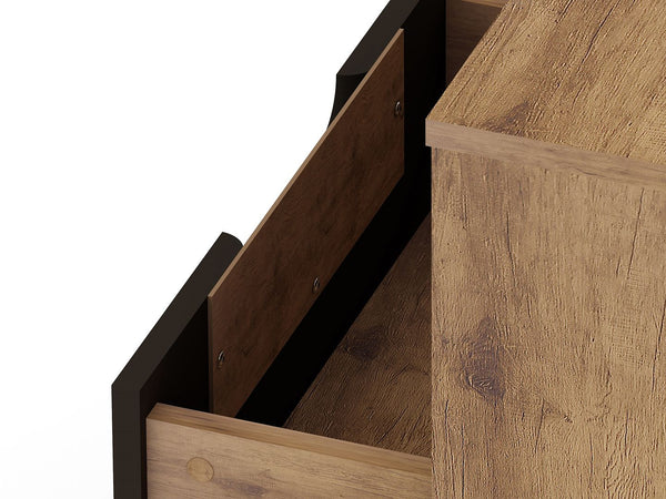 Manhattan Comfort Rockefeller Mid-Century Modern 2- Piece Nightstand Nature and Textured Grey 2-101GMC7