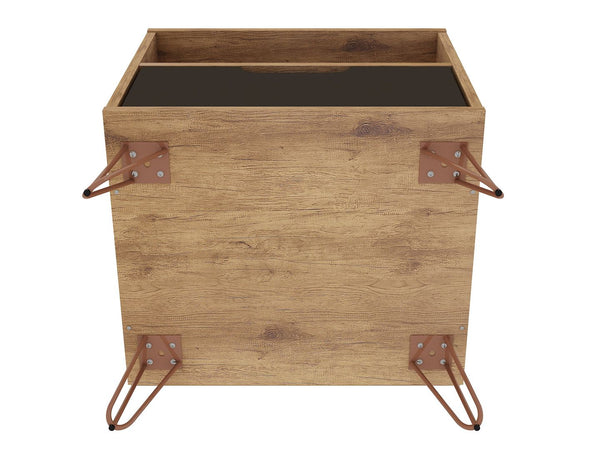 Manhattan Comfort Rockefeller Mid-Century Modern 2- Piece Nightstand Nature and Textured Grey 2-101GMC7