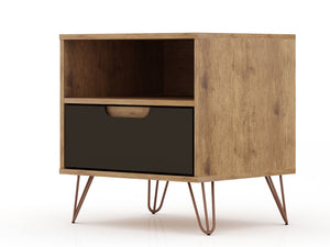 Manhattan Comfort Rockefeller Mid-Century Modern 2- Piece Nightstand Nature and Textured Grey 2-101GMC7