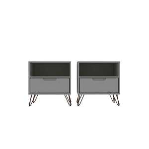 Manhattan Comfort Rockefeller Mid-Century Modern 2- Piece Nightstand Off White 2-101GMC8