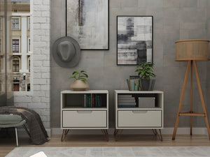 Manhattan Comfort Rockefeller Mid-Century Modern 2- Piece Nightstand Off White 2-101GMC8