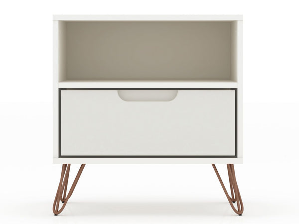 Manhattan Comfort Rockefeller Mid-Century Modern 2- Piece Nightstand Off White 2-101GMC8