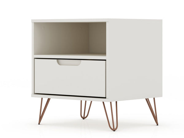 Manhattan Comfort Rockefeller Mid-Century Modern 2- Piece Nightstand Off White 2-101GMC8