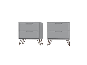 Manhattan Comfort Rockefeller Mid-Century Modern 2- Piece Nightstand White 2-102GMC1