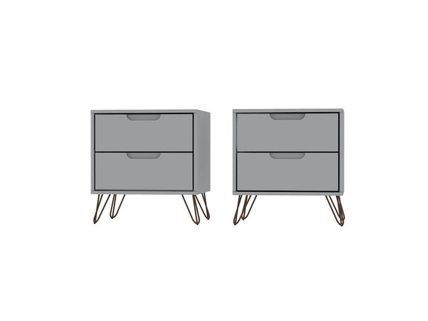 Manhattan Comfort Rockefeller Mid-Century Modern 2- Piece Nightstand White 2-102GMC1