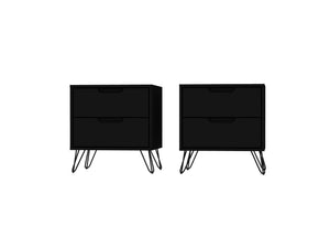 Manhattan Comfort Rockefeller Mid-Century Modern 2- Piece Nightstand Black 2-102GMC2