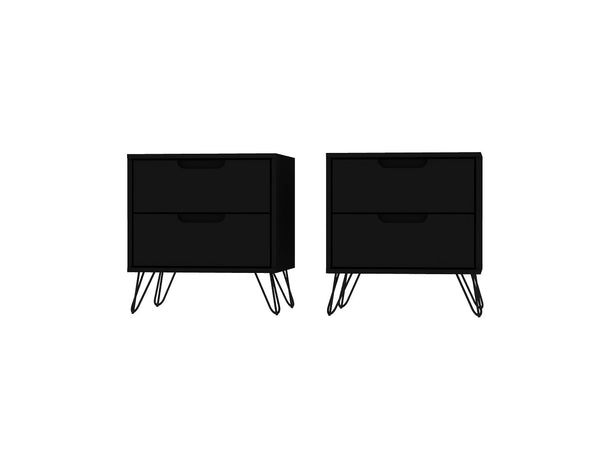 Manhattan Comfort Rockefeller Mid-Century Modern 2- Piece Nightstand Black 2-102GMC2