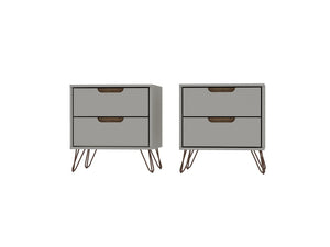 Manhattan Comfort Rockefeller Mid-Century Modern 2- Piece Nightstand Off White and Nature 2-102GMC3