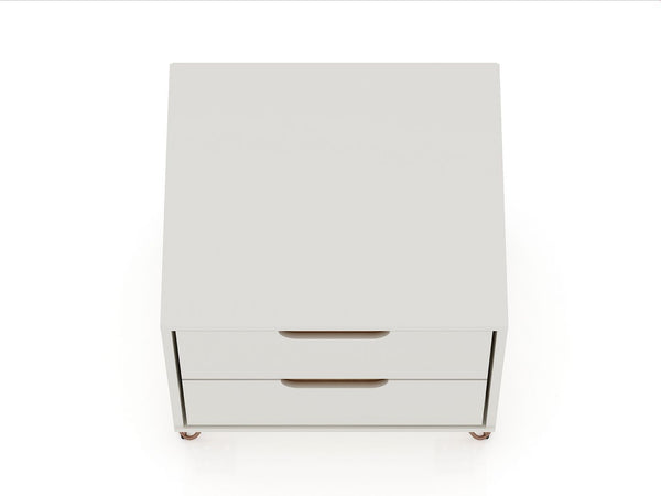 Manhattan Comfort Rockefeller Mid-Century Modern 2- Piece Nightstand Off White and Nature 2-102GMC3