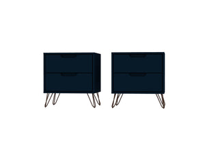Manhattan Comfort Rockefeller Mid-Century Modern 2- Piece Nightstand Tatiana Midnight Blue 2-102GMC4