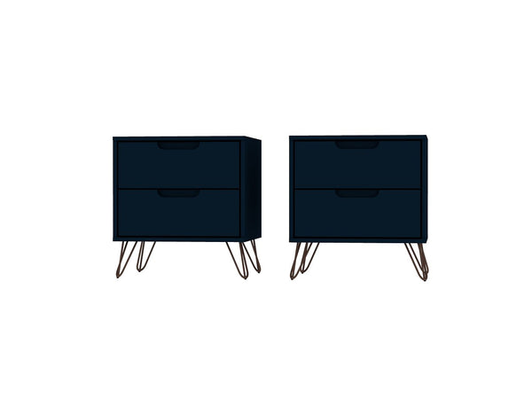 Manhattan Comfort Rockefeller Mid-Century Modern 2- Piece Nightstand Tatiana Midnight Blue 2-102GMC4