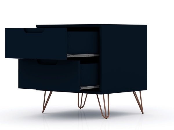 Manhattan Comfort Rockefeller Mid-Century Modern 2- Piece Nightstand Tatiana Midnight Blue 2-102GMC4