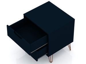 Manhattan Comfort Rockefeller Mid-Century Modern 2- Piece Nightstand Tatiana Midnight Blue 2-102GMC4