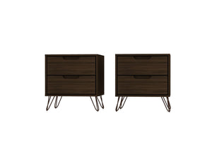 Manhattan Comfort Rockefeller Mid-Century Modern 2- Piece Nightstand Brown 2-102GMC5