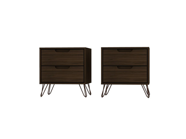 Manhattan Comfort Rockefeller Mid-Century Modern 2- Piece Nightstand Brown 2-102GMC5