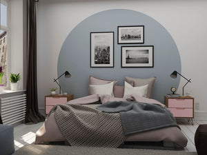 Manhattan Comfort Rockefeller Mid-Century Modern 2- Piece Nightstand Nature and Rose Pink 2-102GMC6