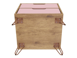 Manhattan Comfort Rockefeller Mid-Century Modern 2- Piece Nightstand Nature and Rose Pink 2-102GMC6