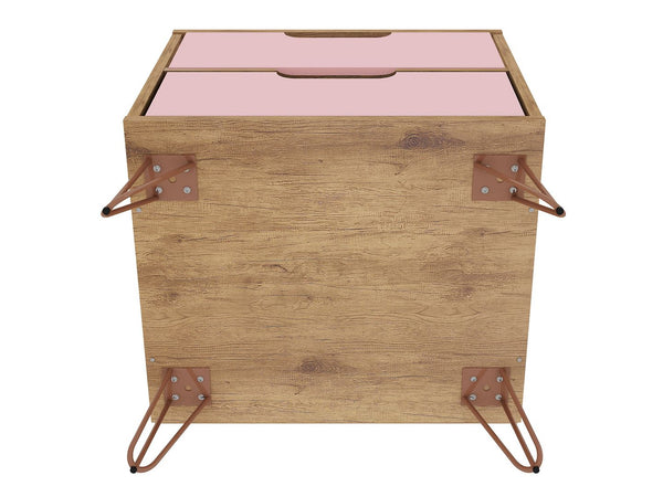 Manhattan Comfort Rockefeller Mid-Century Modern 2- Piece Nightstand Nature and Rose Pink 2-102GMC6