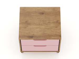 Manhattan Comfort Rockefeller Mid-Century Modern 2- Piece Nightstand Nature and Rose Pink 2-102GMC6