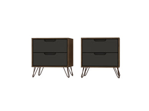 Manhattan Comfort Rockefeller Mid-Century Modern 2- Piece Nightstand Nature and Textured Grey 2-102GMC7