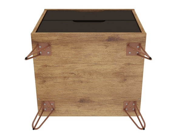 Manhattan Comfort Rockefeller Mid-Century Modern 2- Piece Nightstand Nature and Textured Grey 2-102GMC7