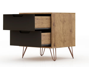 Manhattan Comfort Rockefeller Mid-Century Modern 2- Piece Nightstand Nature and Textured Grey 2-102GMC7