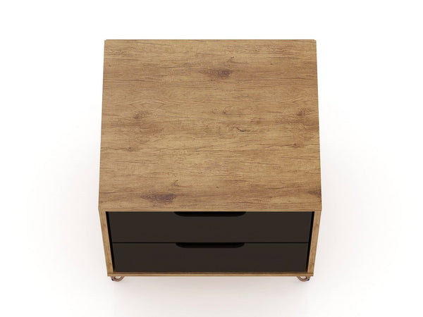 Manhattan Comfort Rockefeller Mid-Century Modern 2- Piece Nightstand Nature and Textured Grey 2-102GMC7