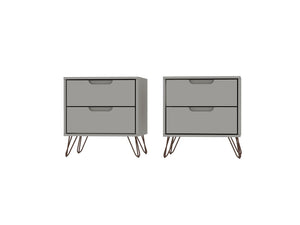 Manhattan Comfort Rockefeller Mid-Century Modern 2- Piece Nightstand Off White 2-102GMC8