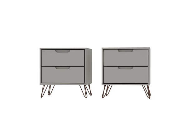 Manhattan Comfort Rockefeller Mid-Century Modern 2- Piece Nightstand Off White 2-102GMC8