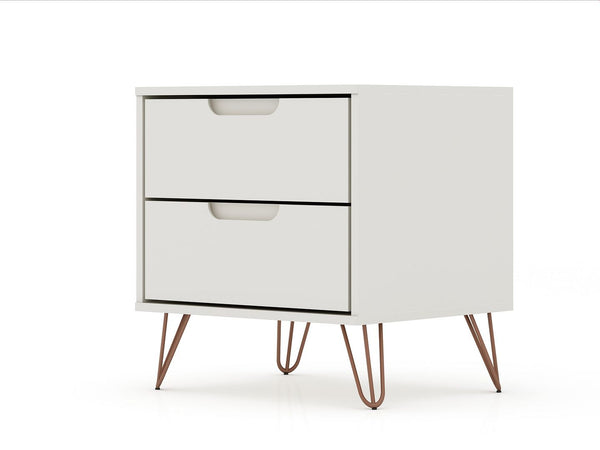 Manhattan Comfort Rockefeller Mid-Century Modern 2- Piece Nightstand Off White 2-102GMC8