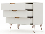 Manhattan Comfort Rockefeller Mid-Century Modern 2- Piece Dresser Off White and Nature 2-103GMC3