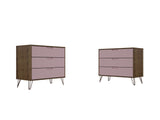 Manhattan Comfort Rockefeller Mid-Century Modern 2- Piece Dresser Nature and Rose Pink 2-103GMC6