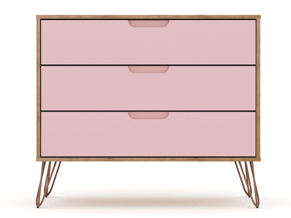 Manhattan Comfort Rockefeller Mid-Century Modern 2- Piece Dresser Nature and Rose Pink 2-103GMC6