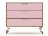 Manhattan Comfort Rockefeller Mid-Century Modern 2- Piece Dresser Nature and Rose Pink 2-103GMC6