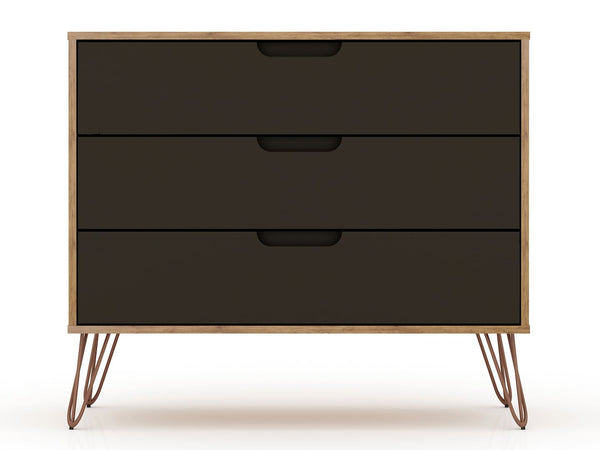 Manhattan Comfort Rockefeller Mid-Century Modern 2- Piece Dresser Nature and Textured Grey 2-103GMC7