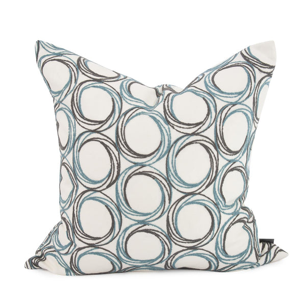 Howard Elliott 20 X 20 Demo Indigo Pillow - Elegant Circular Embroidery In Blue And Neutral Tones For Any Space   2-1099-howard-elliott