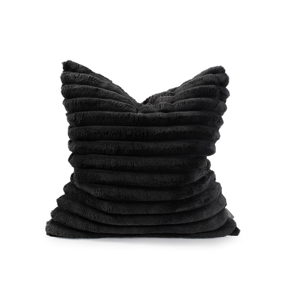 Howard Elliott Pillow Luxury Faux Fur Comfort - Hand-sewn Ribbed Design For Depth, Softness, And Style Black 100% Polyester 2-1343f-howard-elliott