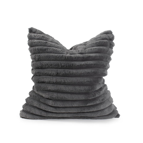 Howard Elliott Pillow Luxury Faux Fur Comfort - Hand-sewn Ribbed Design For Depth, Softness, And Style Gray 100% Polyester 2-1344f-howard-elliott
