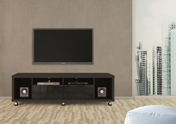 Cabrini TV Stand and Floating Wall TV Panel 1.8 in Black Gloss and Black Matte 2-1541382253 Manhattan Comfort