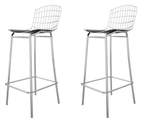 Manhattan Comfort Madeline Modern Barstool, Set of 2 Silver and Black 2-198AMC1