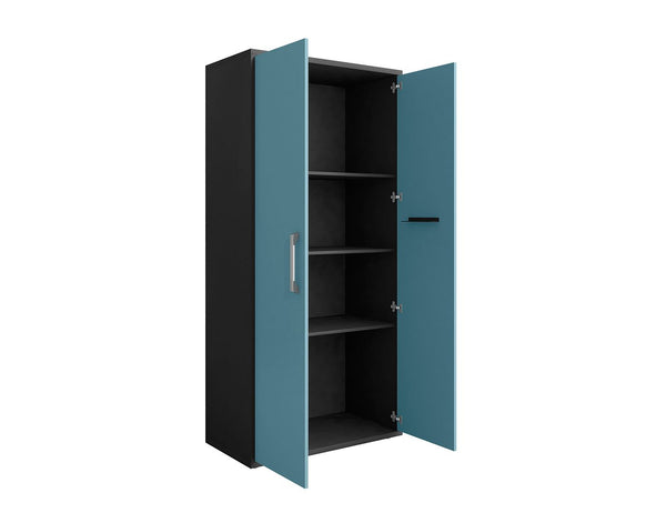 Manhattan Comfort Eiffel Modern Garage Cabinets - Set of 2 Matte Black and Aqua Blue 2-250BMC83