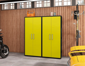 Manhattan Comfort Eiffel Modern Garage Cabinets - Set of 2 Matte Black and Yellow 2-250BMC84